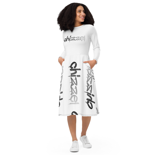 All-over print long sleeve midi dress