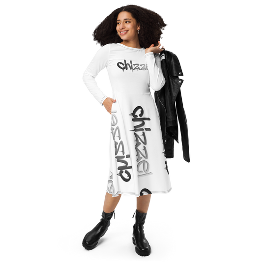 All-over print long sleeve midi dress